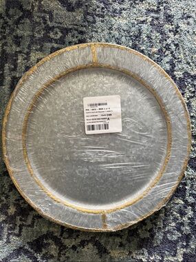 Galvanized Metal Charger Plate with Gold Rim